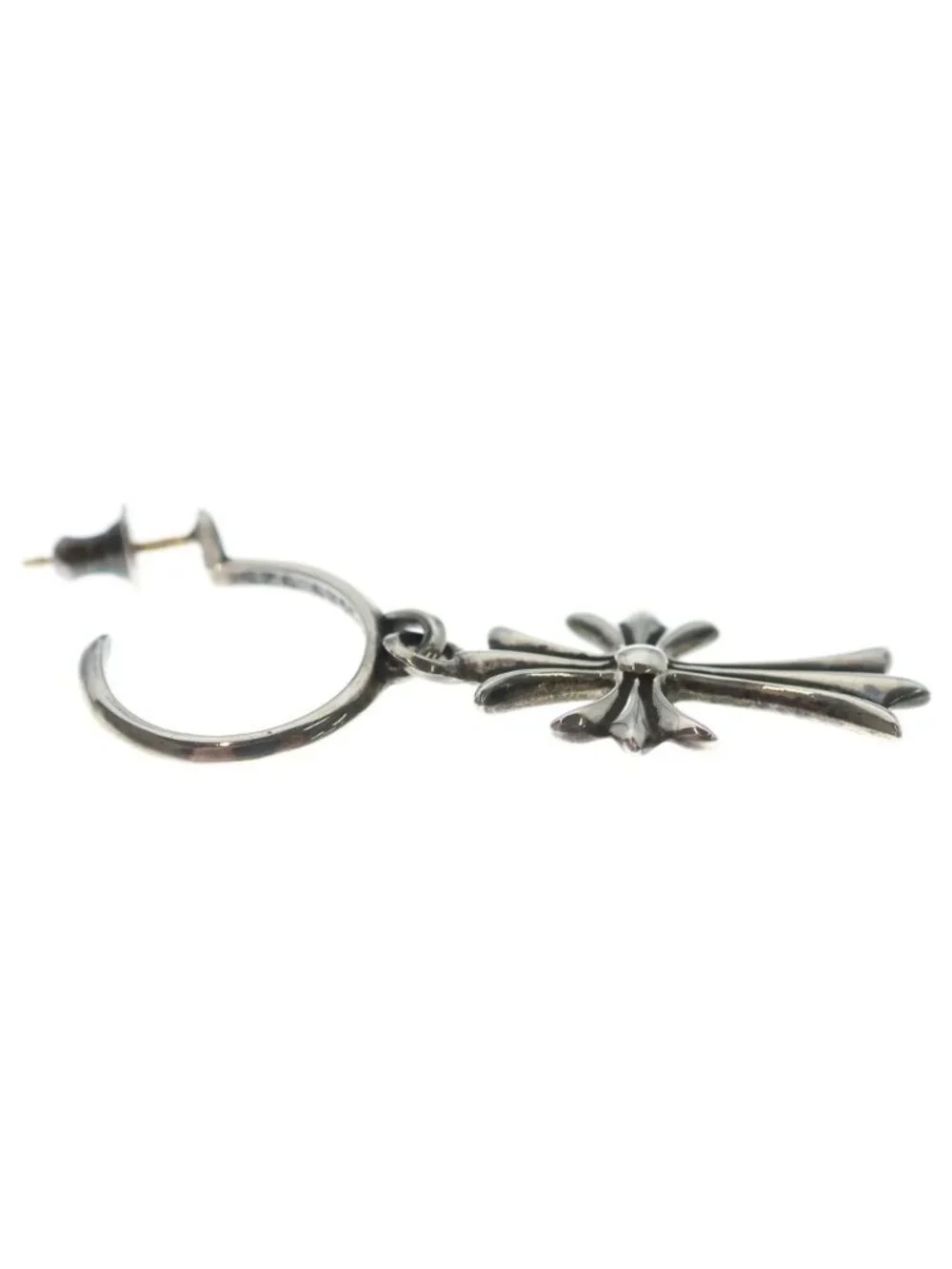 Chrome Hearts Tiny CH Cross Hoop Earrings Silver